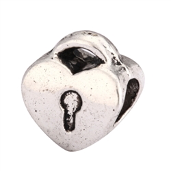 5 x Heart Lock Charms Beads Antique Silver Tone European Charm Beads  #MEC-13